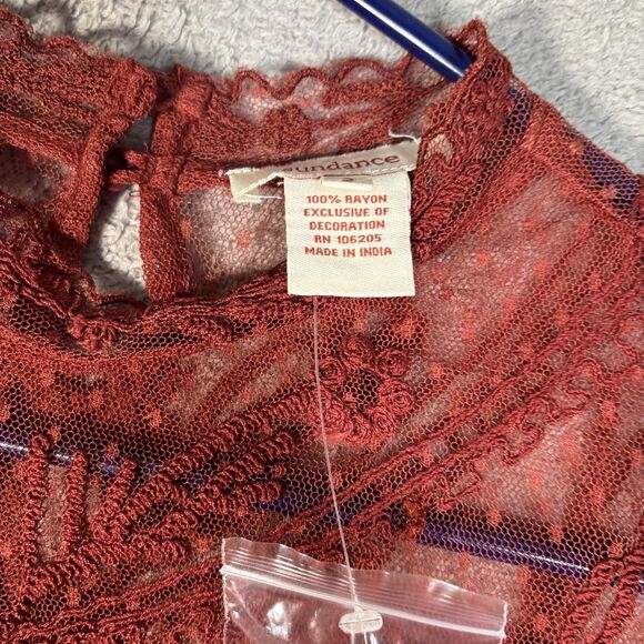 Sundance Mini Dress Womens Size 2 Rust Red Long Sleeve Lace Paneled Crochet Boho - Picture 10 of 14